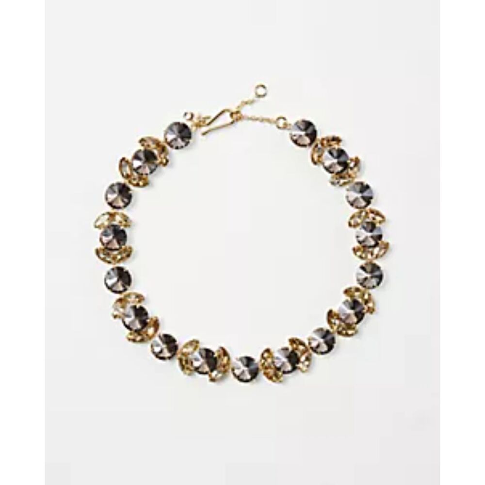Ann Taylor Crystal Leaf Necklace Gold Stone